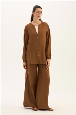 Sedef Düğmeli Bluz Toprak