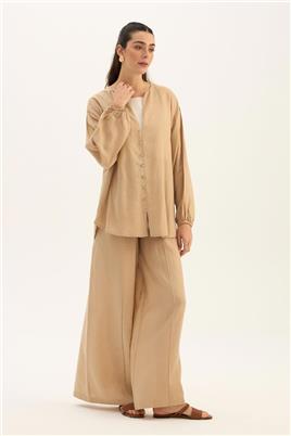 Sedef Düğmeli Bluz Bej