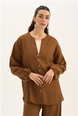 Sedef Düğmeli Bluz Toprak