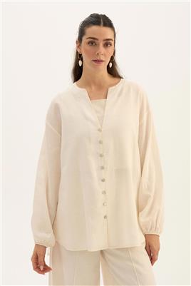 Sedef Düğmeli Bluz Ekru
