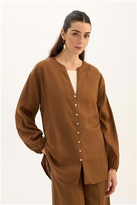 Sedef Düğmeli Bluz Toprak