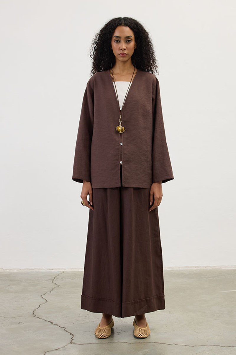 Sedef Düğmeli Kimono Acı kahve