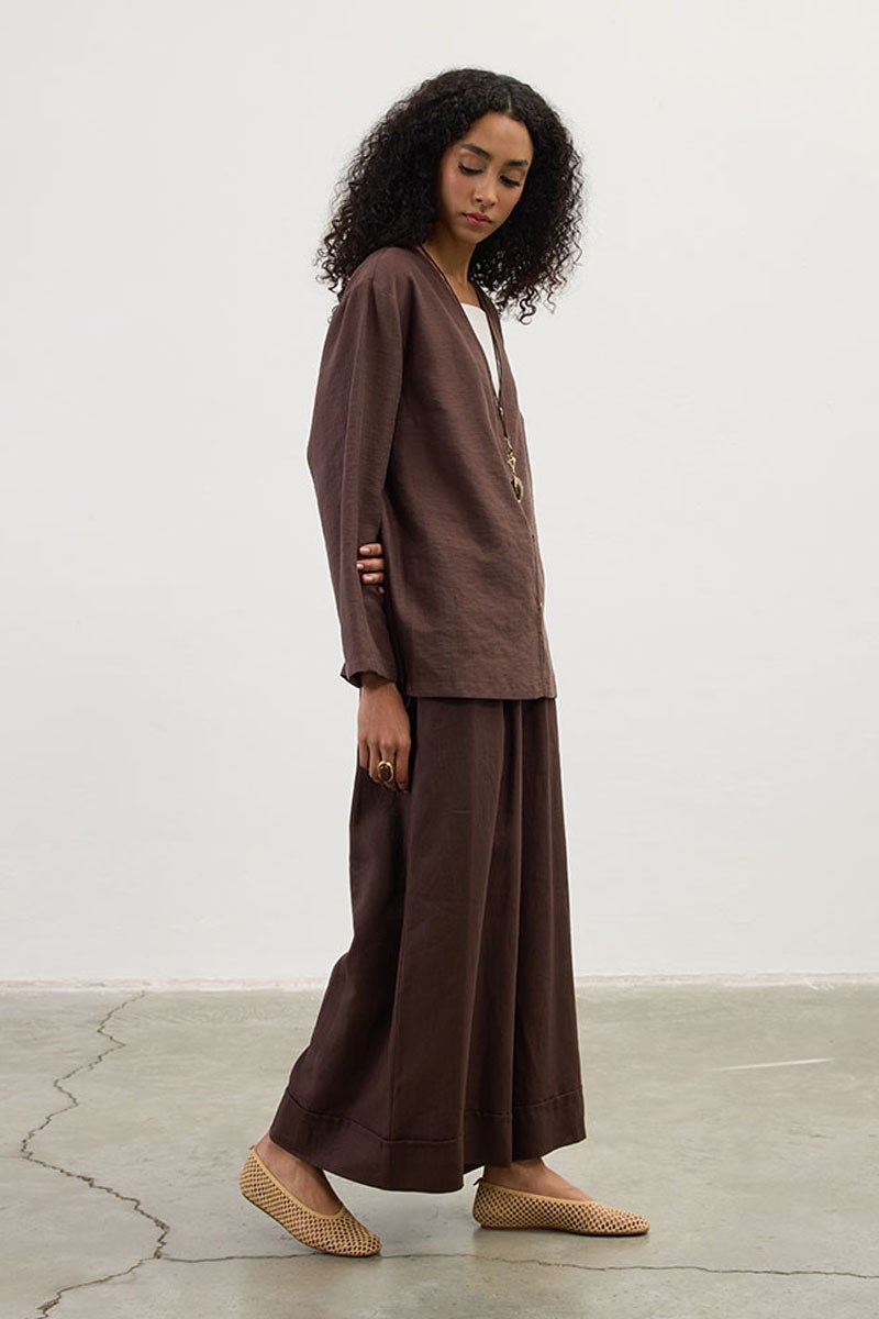 Sedef Düğmeli Kimono Acı kahve