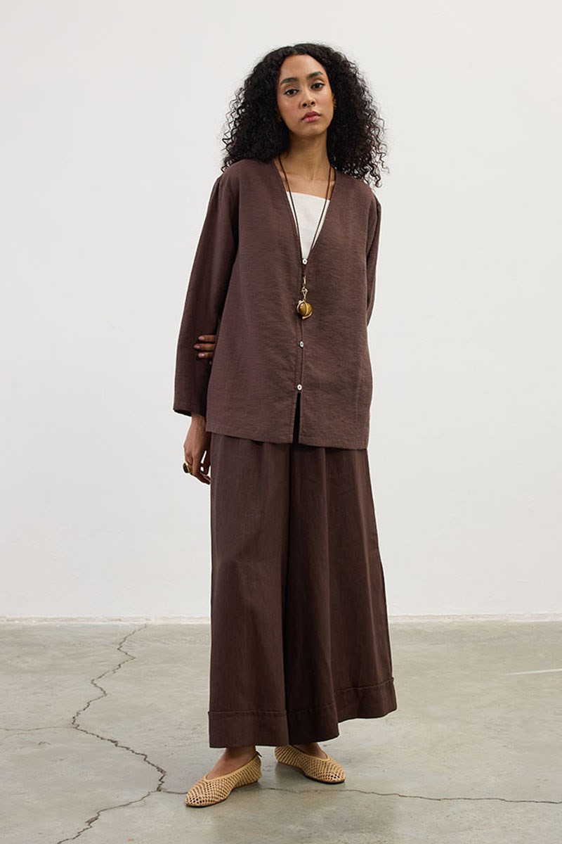 Sedef Düğmeli Kimono Acı kahve