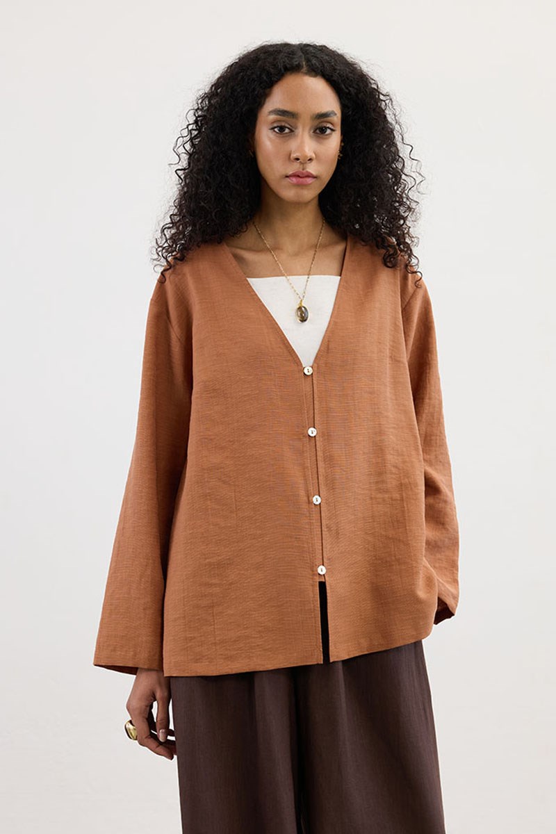 Sedef Düğmeli Kimono Kiremit