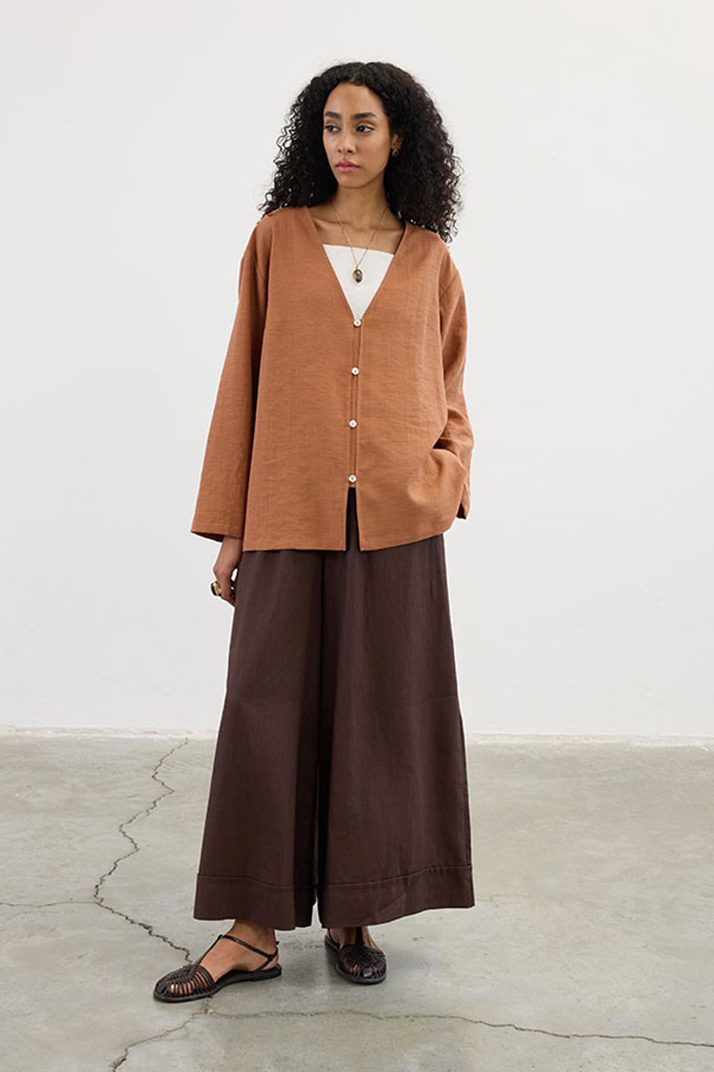 Sedef Düğmeli Kimono Kiremit