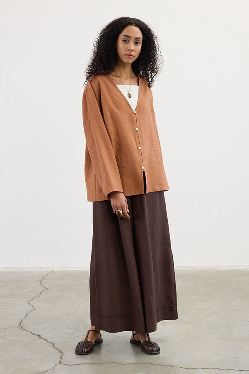 Sedef Düğmeli Kimono Kiremit