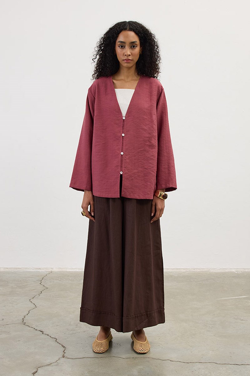 Sedef Düğmeli Kimono Vişne