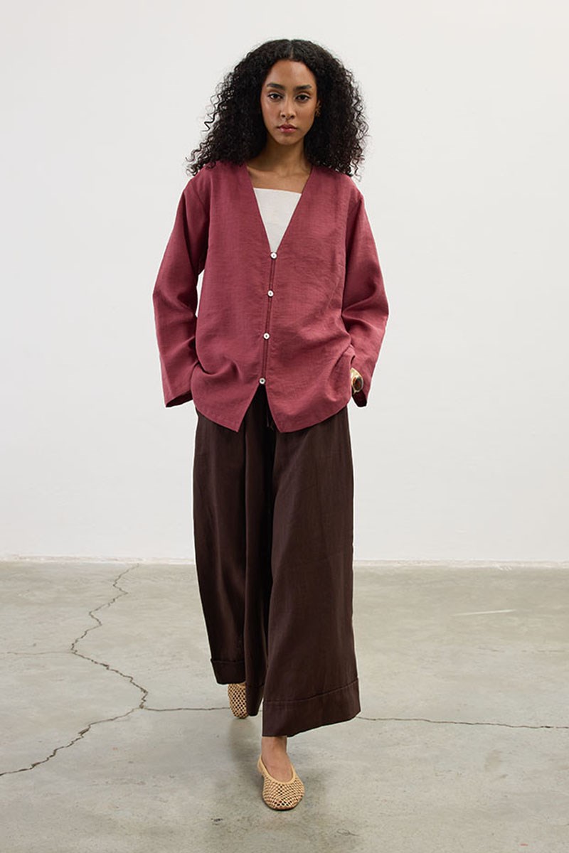 Sedef Düğmeli Kimono Vişne