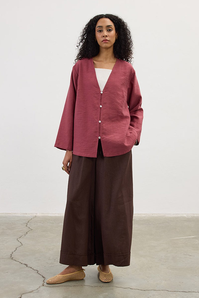 Sedef Düğmeli Kimono Vişne