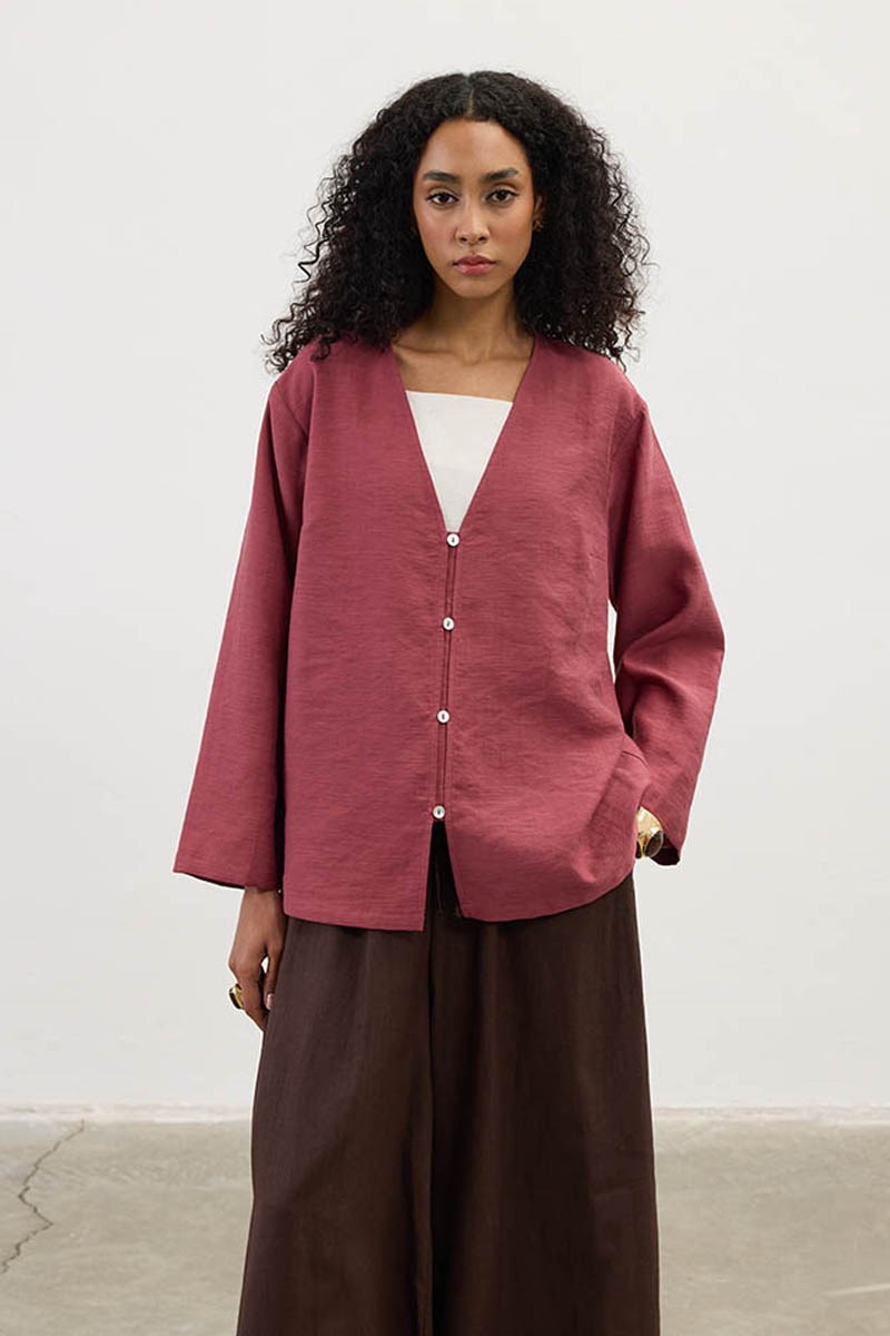 Sedef Düğmeli Kimono Vişne