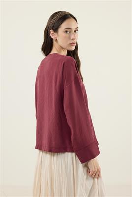 Sedef Düğmeli Modal Bluz Bordo