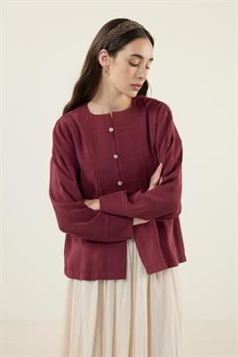 Sedef Düğmeli Modal Bluz Bordo