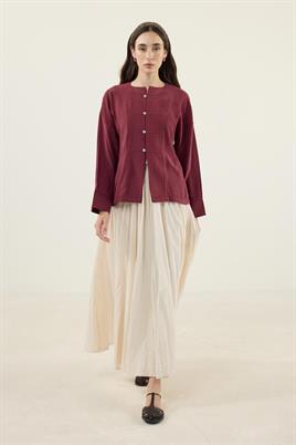 Sedef Düğmeli Modal Bluz Bordo