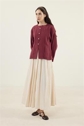 Sedef Düğmeli Modal Bluz Bordo