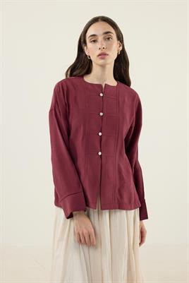 Sedef Düğmeli Modal Bluz Bordo