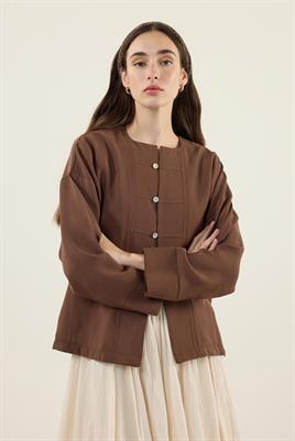 Sedef Düğmeli Modal Bluz Kahverengi