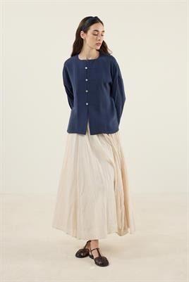 Sedef Düğmeli Modal Bluz Lacivert