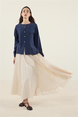 Sedef Düğmeli Modal Bluz Lacivert