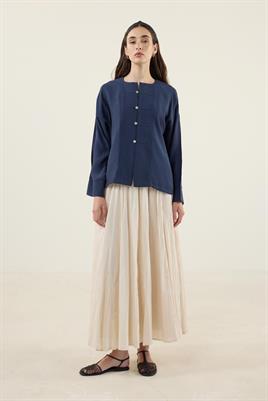 Sedef Düğmeli Modal Bluz Lacivert