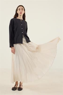 Sedef Düğmeli Modal Bluz Siyah