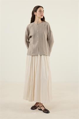 Sedef Düğmeli Modal Bluz Vizon