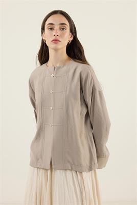 Sedef Düğmeli Modal Bluz Vizon