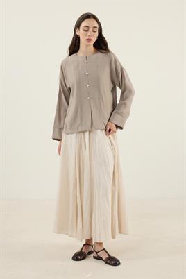 Sedef Düğmeli Modal Bluz Vizon