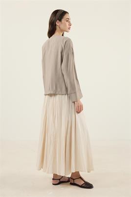 Sedef Düğmeli Modal Bluz Vizon