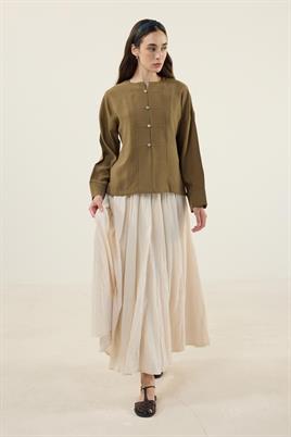 Sedef Düğmeli Modal Bluz Zeytin Yeşili