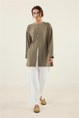 Sedef Düğmeli Modal Tunik Haki