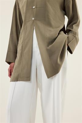 Sedef Düğmeli Modal Tunik Haki