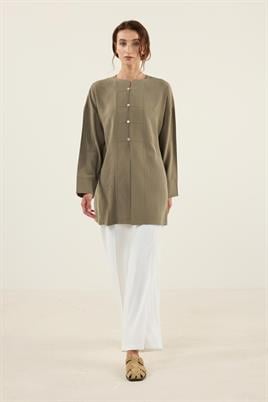 Sedef Düğmeli Modal Tunik Haki