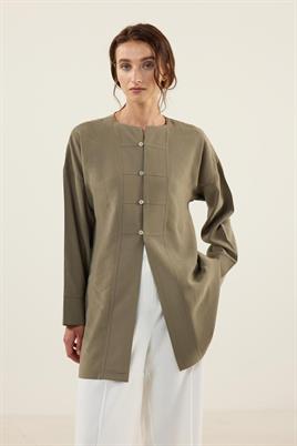Sedef Düğmeli Modal Tunik Haki
