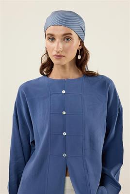 Sedef Düğmeli Modal Tunik İndigo