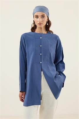 Sedef Düğmeli Modal Tunik İndigo