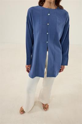 Sedef Düğmeli Modal Tunik İndigo