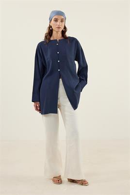 Sedef Düğmeli Modal Tunik Lacivert