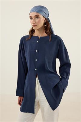Sedef Düğmeli Modal Tunik Lacivert