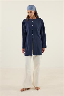 Sedef Düğmeli Modal Tunik Lacivert