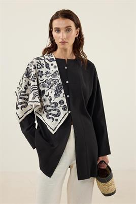 Sedef Düğmeli Modal Tunik Siyah