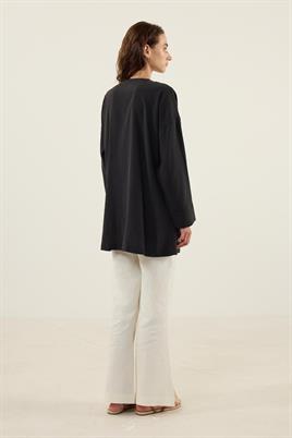 Sedef Düğmeli Modal Tunik Siyah