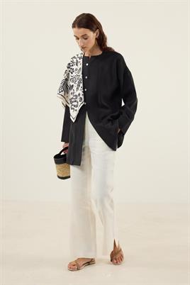 Sedef Düğmeli Modal Tunik Siyah