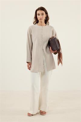 Sedef Düğmeli Modal Tunik Taş