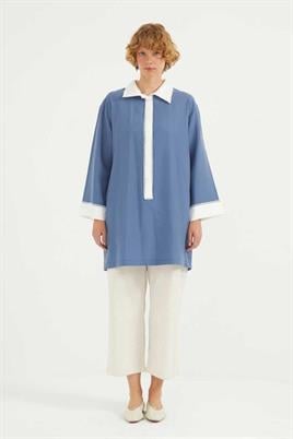 Şeritli Tunik İndigo