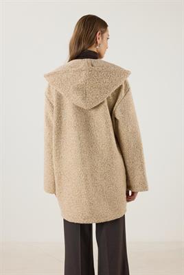 Seyyar Kapüşonlu Buklet Kaban Camel