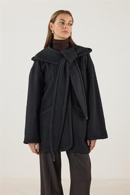 Seyyar Kapüşonlu Buklet Kaban Siyah