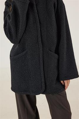 Seyyar Kapüşonlu Buklet Kaban Siyah