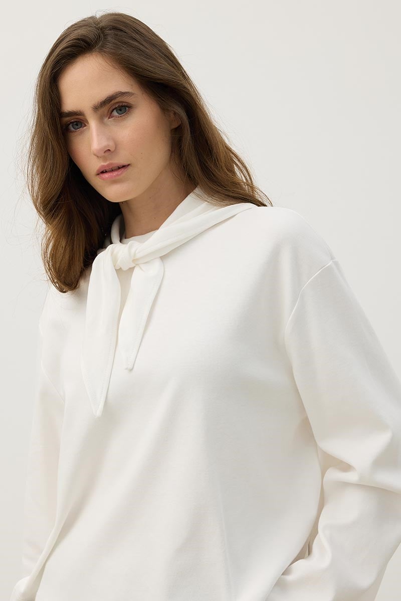 Seyyar Parçalı %100 Pamuk Sweatshirt Ekru