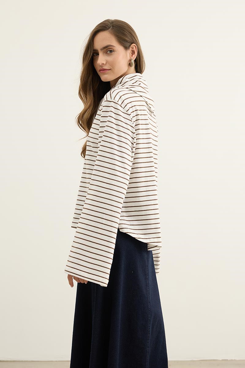 Seyyar Parçalı Çizgili Sweatshirt Kahverengi